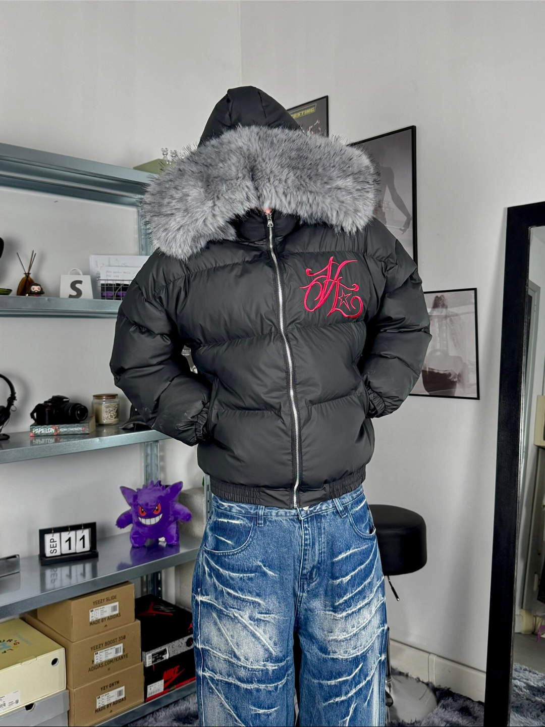 OVER5IZE demon PUFFER JACKET on model